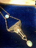 14k Gold Arts and Crafts Style Genuine Natural Opal Festoon Necklace (#J4880)