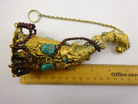 Asian Silver Gilt Tussie Mussie Posey Posy Holder w/ Garnets Turquoise (#J1244)