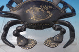 Cast Metal Inkwell Set 3pc Crab Shaped Painted Black with Embossed Gold  (#7246)