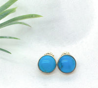 14k Gold 6.86 Carat TW Ithaca Peak Blue Genuine Turquoise Stud Earrings (#J7138)