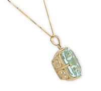 14k Yellow Gold 7.23 Carat Antique Cushion Cut Genuine Aquamarine Pendant #J6731
