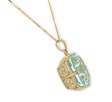 14k Yellow Gold 7.23 Carat Antique Cushion Cut Genuine Aquamarine Pendant #J6731
