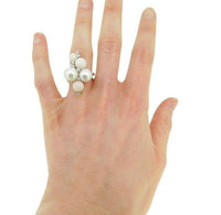 18k White Gold Italian Coral Pearl Diamond Ring (#J4699)