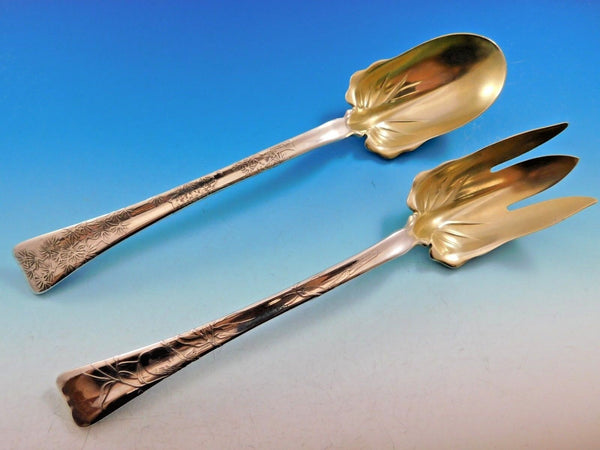 Lap Over Edge Acid Etched by Tiffany Sterling Silver Salad Serving Set GW 10 1/2