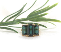 18k 3-Stone 4.5 Carat TW Genuine Indicolite Blue Teal Tourmaline Ring (#J7220)