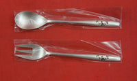 Japanese 800 Silver Dessert Set w/ enameled flowers & leaves in Original Box