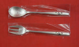 Japanese 800 Silver Dessert Set w/ enameled flowers & leaves in Original Box