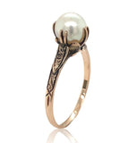 14k Rosey Yellow Gold 7mm Cultured Pearl Ring All Hand Engraved Size 8.25 #J6903
