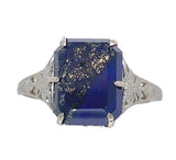 10k White Gold Genuine Natural Lapis Filigree Ring Size 7 Jewelry (#J7368)