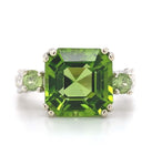 10k White Gold 4.58ct Asscher Cut Genuine Natural Peridot Ring Jewelry (#J5773)