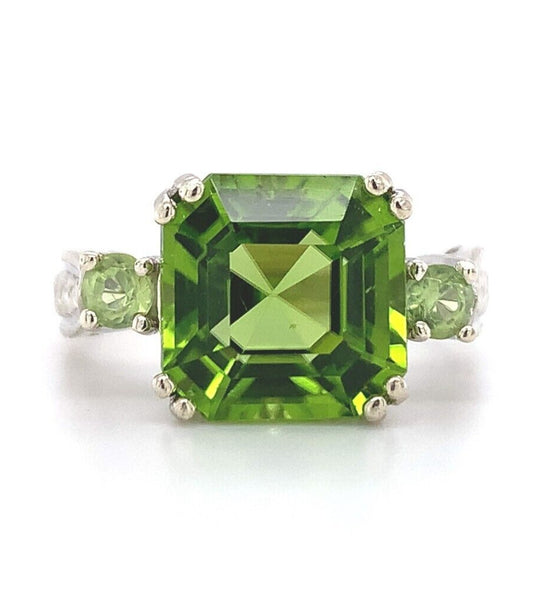 10k White Gold 4.58ct Asscher Cut Genuine Natural Peridot Ring Jewelry (#J5773)