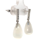 Platinum Genuine Moonstone Briolette Drop Earrings with Diamond Accents (#J7539)