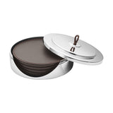 Manhattan by Georg Jensen Stainless Steel and Leather Coaster Set - Vtg NOS