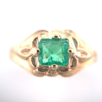 10k Yellow Gold Baby Child's .22ct Square Genuine Natural Emerald Ring (#J6381)
