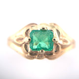 10k Yellow Gold Baby Child's .22ct Square Genuine Natural Emerald Ring (#J6381)