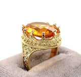 14k Yellow Gold Handmade Granulated Gold Genuine Natural Citrine Ring (#J5427)