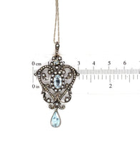 14k Yellow Gold and Silver Top Victorian Aquamarine Lavaliere Pendant (#J5702)
