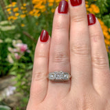 14k White Gold Three-Stone Genuine Natural Diamond Filigree Ring (#J6820)