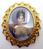 18k Hand Painted Portrait Pin / Pendant with Diamonds (#J3417)