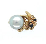 14k Yellow Gold Blue Akoya Pearl Ring with Sapphires Size 3 Jewelry (#J6097)