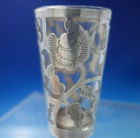 Mexican Mexico Shot Glass with Rose Motif Sterling Silver Overlay c.1960 (#5399)