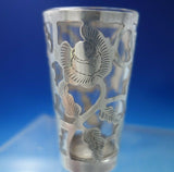 Mexican Mexico Shot Glass with Rose Motif Sterling Silver Overlay c.1960 (#5399)