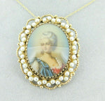 14k Yellow Gold Pendant with Hand Painted Portrait and Pearls (#J1896)