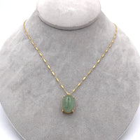 14k Yellow Gold Jadeite Jade Pendant with Bar Link Chain Jewelry (#J6223)