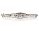 14k FIligree Diamond Bar Pin w/Platinum Synthetic Lab-Created Sapphires (#J6956)