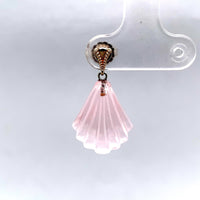 14k White Gold Genuine Natural Rose Quartz Carved Fan Drop Earrings (#J5699)
