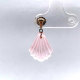 14k White Gold Genuine Natural Rose Quartz Carved Fan Drop Earrings (#J5699)