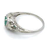 18k White Gold Deco Filigree .21ct Genuine Natural Emerald Ring (#J6332)
