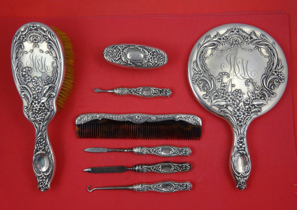 Dresden by Whiting Sterling Silver Vanity Dresser Set 8pc w/Monogram (#8607)