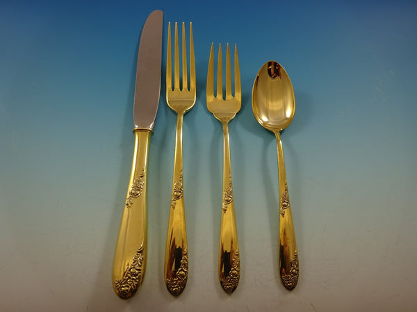 Sweetheart Rose by Lunt Sterling Silver Flatware Service Set For 12 Vermeil