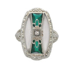14k White Gold Filigree Crystal Glass and Genuine Natural Diamond Ring (#J6817)