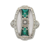 14k White Gold Filigree Crystal Glass and Genuine Natural Diamond Ring (#J6817)