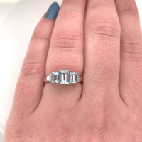 14k White Gold Three Stone Genuine Natural Aquamarine Ring with Diamonds (#J279)