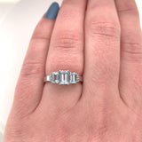 14k White Gold Three Stone Genuine Natural Aquamarine Ring with Diamonds (#J279)