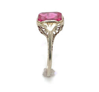 14k White Gold Filigree Ring with Synthetic Lab-Created Ruby Size 6.5 (#J6304)