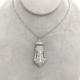 Platinum 2.75 Carat Diamond Pendant Pin Necklace w/ Lab Created Sapphires #J6734
