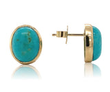 14k Yellow Gold Genuine Natural Kingman Turquoise Stud Earrings 4.77cttw #J6704