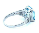14k Gold 3.43 Carat Antique Cushion Cut Genuine Natural Aquamarine Ring (#J5210)