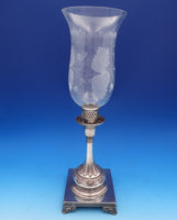 Shell by Unknown Silverplate Glass Hurricane Lamp Candlestick Pair  (#8299)