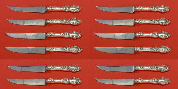 Violet by Wallace Sterling Steak Knife Custom Set 12 pieces Serrated 8 1/2"