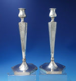Bright-Cut AC Sterling Silver Candlestick Pair 12" x 5 1/2" 13.4 ozt. (#5765)