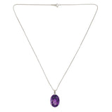 Platinum 16.33 Carat Oval Genuine Natural Amethyst Pendant w/ 18" Chain (#J7453)