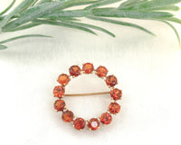 18k Yellow Gold Vibrant Orange Genuine Natural Citrine Circle Pin Brooch #J7295