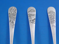 Japanese Sterling Silver .950 Demitasse Spoons with Engraved Scenes Set of 6