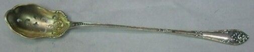 Rustic by Towle Sterling Silver Olive Spoon Gold Washed Pierced Long 7 3/8"