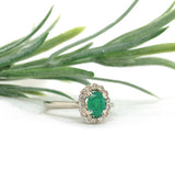 14k White Gold .59ct Genuine Natural Emerald and Diamond Halo Ring (#J7371)
